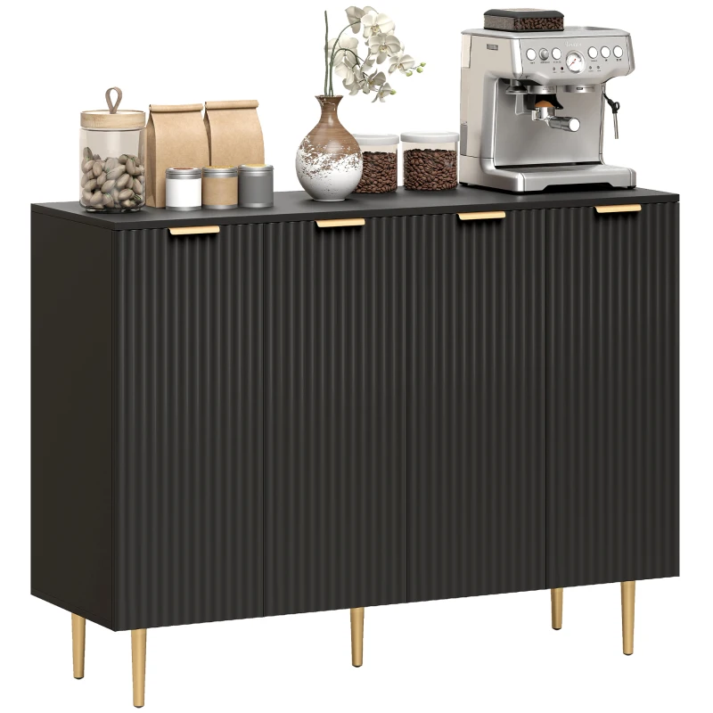 HOMCOM Sideboard Buffet Cabinet, Modern Kitchen Storage Cabinet with 4 Doors and Adjustable Shelves Black