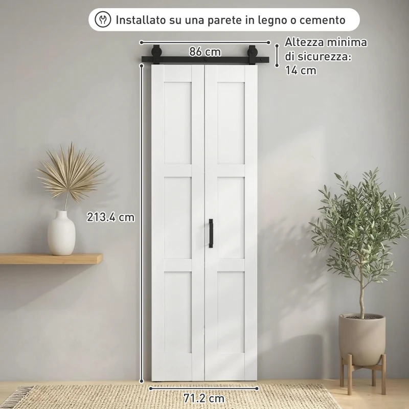 HOMCOM Porta 71x213cm, Stile Rustico, Kit Montaggio, Maniglia, Bianco Effetto Legno.