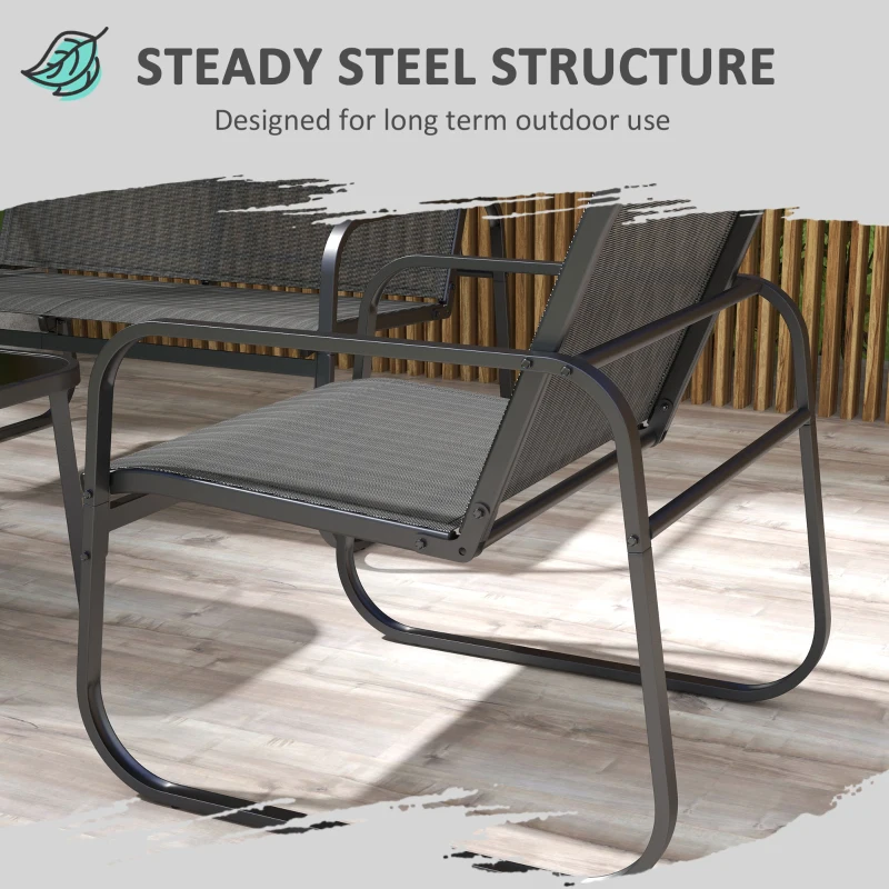 Outsunny 4 Pieces Garden Furniture Set with Two Armchairs, Love Seat, Coffee Table, Outdoor Sectional Furniture Conversation Sofa Set with Tempered Glass Top Table, Black