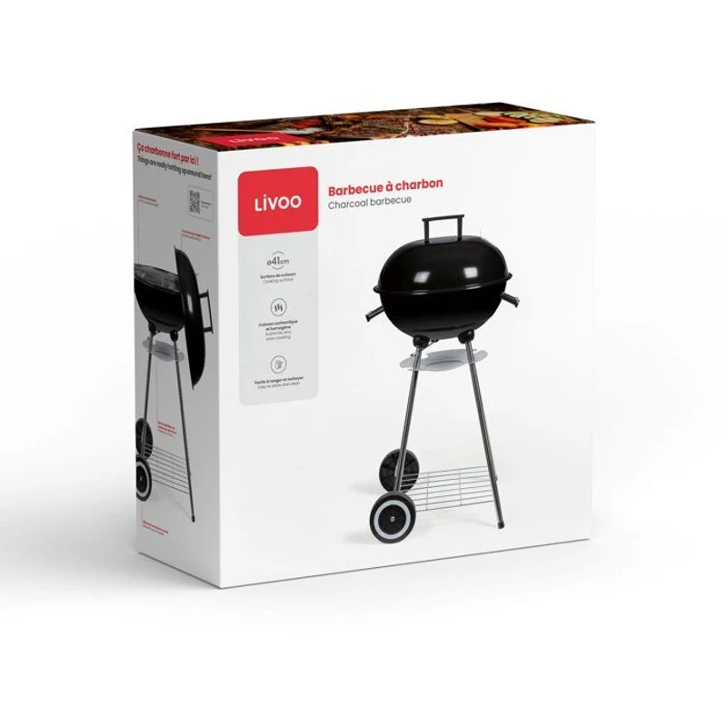 Barbecue a charbon - LIVOO - DOC172N - Surface de cuisson Ø 41 cm - Grille en acier chromé - Cuve et couvercle en acier émaillé