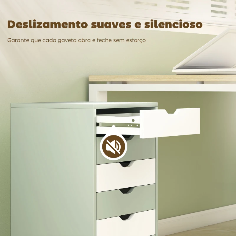 HOMCOM Bloco de Gavetas Móvel Arquivador com 6 Gavetas Suporte para Impressora com Rodas 40x35x63 cm Verde e Branco