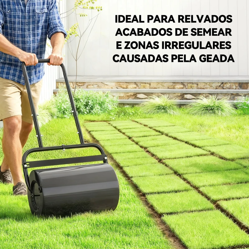 Outsunny Rolo para Relva Largura 58cm Ø32cm Rolo para Relvado 38L Preenchível de Areia ou Água com Guiador em U para Jardim Preto