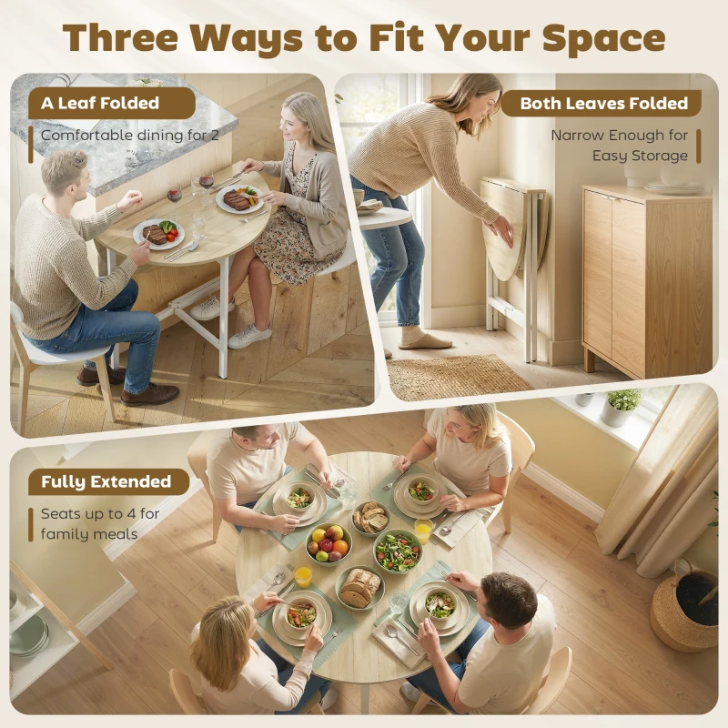 HOMCOM Inklapbare Ronde Eettafel, 80 cm Tafel met Stalen Frame, Geschikt voor 2-4 Personen, Houtlook