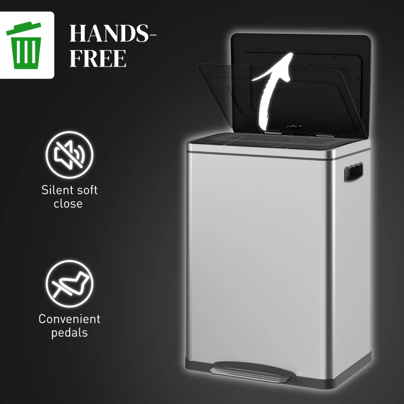 Kosz na śmieci 40L, pedał, 2 wkłady, srebrny kolor