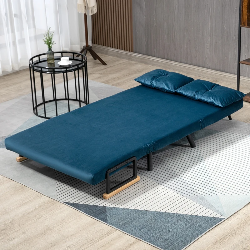 HOMCOM Sofá Cama Sofá Convertível em Cama de 2 Lugares Dobrável com Encosto Ajustável em 5 Níveis e 2 Almofadas 102x73x81 cm Azul