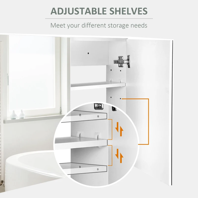 HOMCOM 80 x 15 cm Double Door Bathroom Mirror Cabinet - White