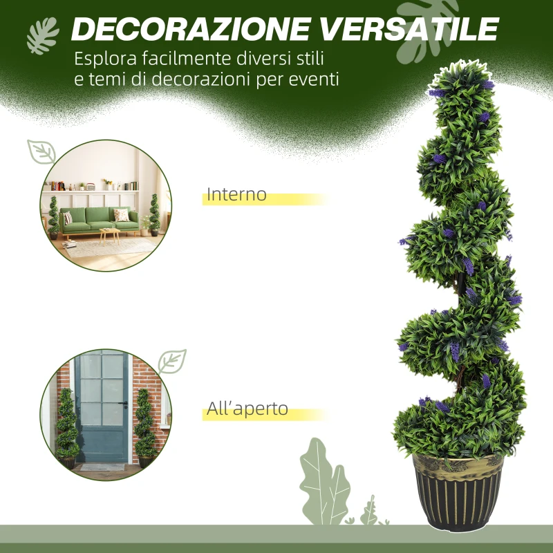 HOMCOM Set 2 Piante Finte Bosso a Spirale Anti-UV con Lavanda 115cm Verde e Blu