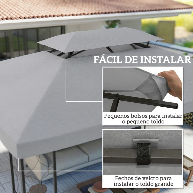 Outsunny Toldo de Substituição 4x3 m com Teto Duplo Orifícios de Drenagem e Proteção UV Apenas Toldo NÃO Inclui Estrutura Cinzento Claro