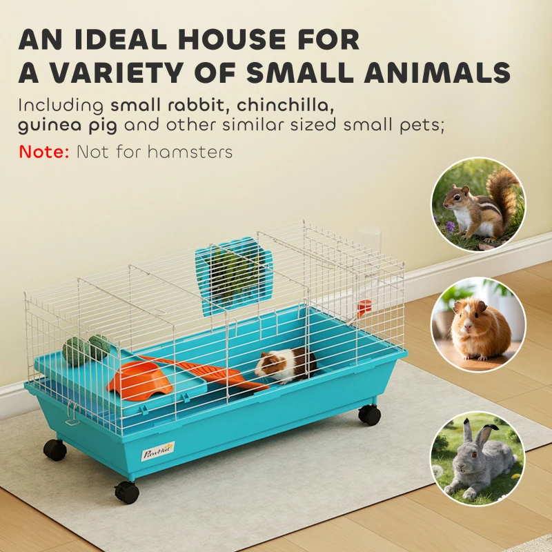 PawHut Small Animal Cage Rabbit Guinea Pigs Chinchillas Cage with Wheels Water Bottle