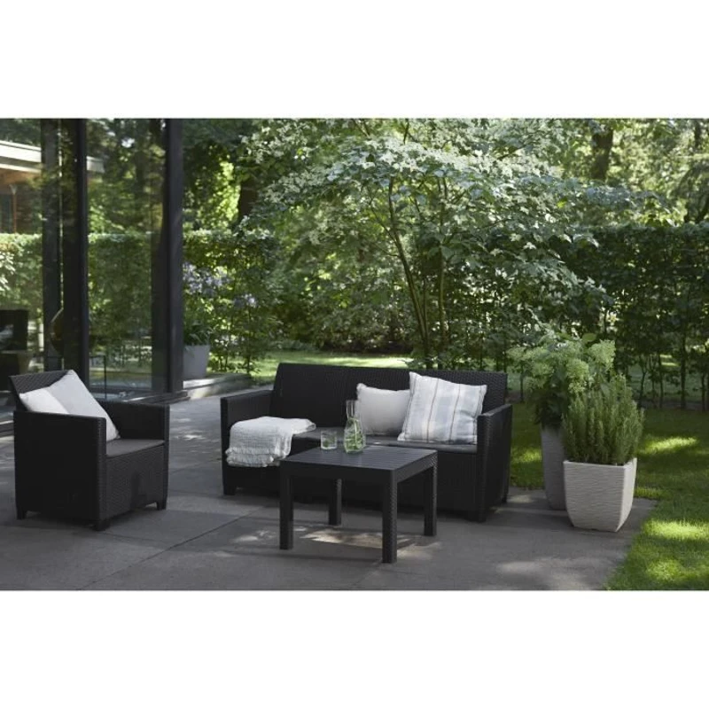 Salon de jardin modulable en résine imitation rotin tressé - Noir - KETER - 4 personnes - MARIE