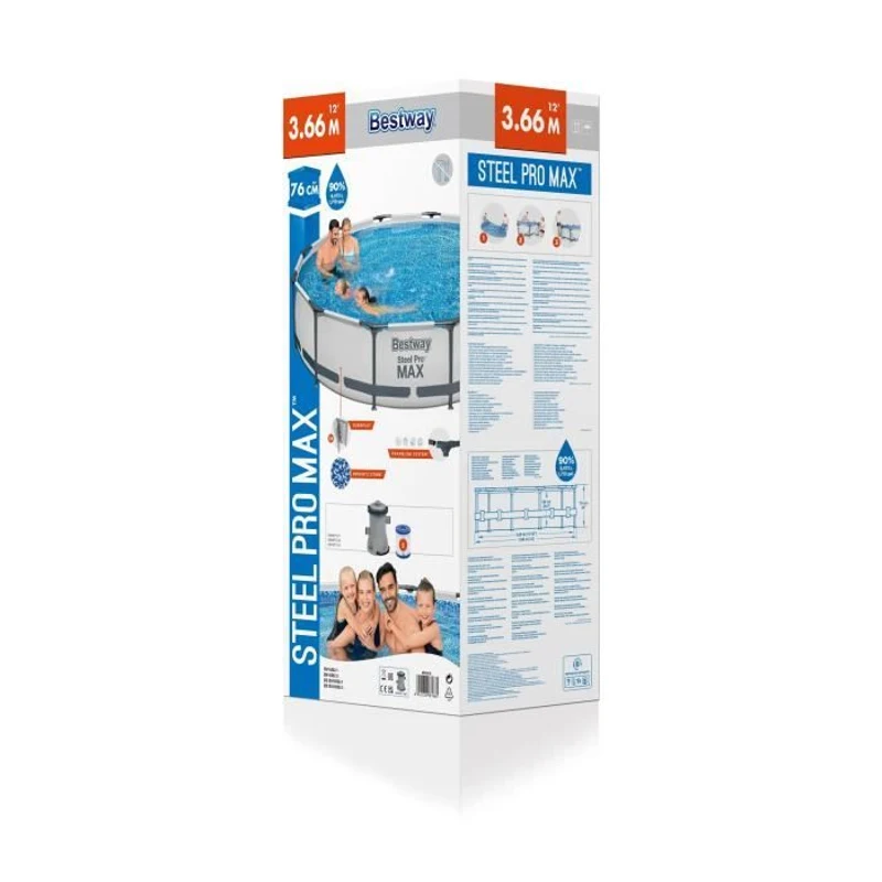 Kit Piscine hors sol tubulaire BESTWAY - Steel Pro Max™ - 366 x 76 cm - Ronde - (Inclus 1 pompe de filtration et 1 cartouche)