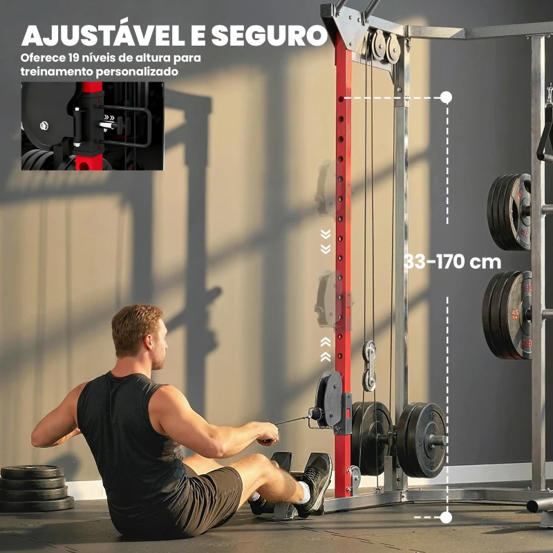 SPORTNOW Máquina de Musculação com Sistema de Roldanas Ajustável Barra de Elevações e Estação de Fundos 168x128x215 cm Preto