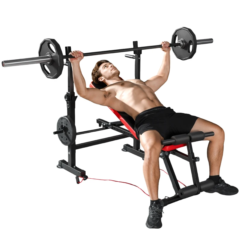 SPORTNOW Banco de Musculação Multifuncional com Suporte para Barra Ajustável e Encosto Regulável para Casa ou Ginásio