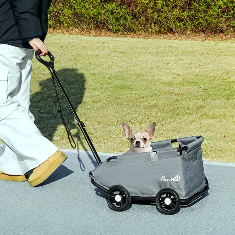 PawHut Poussette pour chien poussette petit chien pliable à 4 roues avec tige de poussée réglable 53 x 45 x 28 cm gris