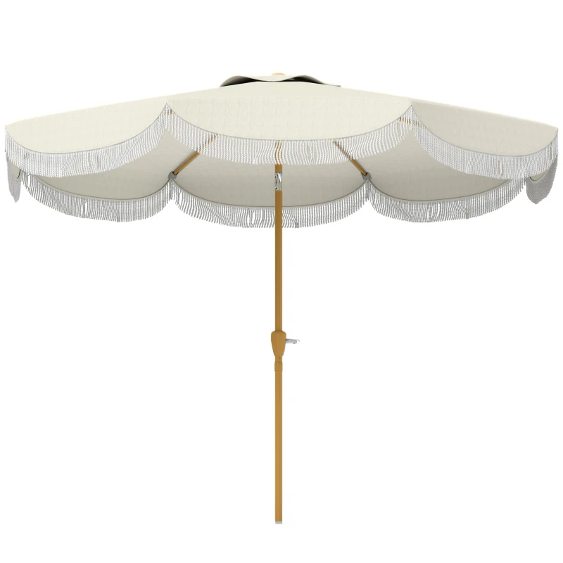 Outsunny Ombrellone da Giardino Rotondo 2.7x2.4 m con Manovella, in Metallo e Poliestere, Beige