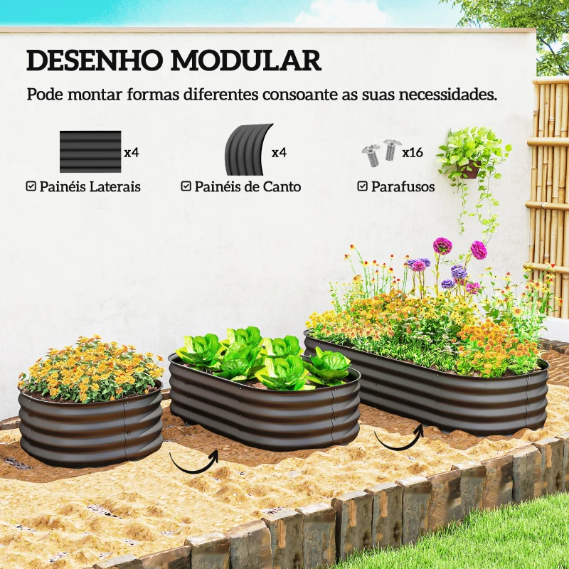 Outsunny Caixa de Plantio de Exterior Grande em Aço Galvanizado para Cultivo de Plantas 150x62x30 cm Cinzento
