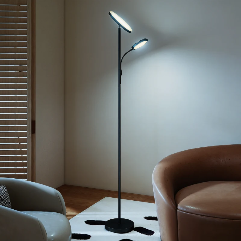 HOMCOM LED Floor Lamp for Living Room, Stepless Dimmable Standing Lamp, Mother and Child Uplighter with Reading Light, 4 Scene Modes, 2700K-6500K Colour Temps, 4 Brightness Levels, Remote Control