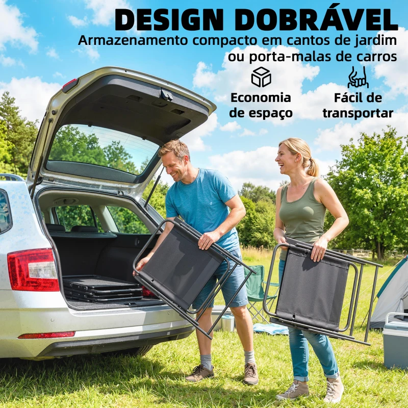 Outsunny Conjunto de 4 Cadeiras de Jardim Dobráveis com Encosto Alto e Apoios de Braços Tecido Textilene Respirável Preto