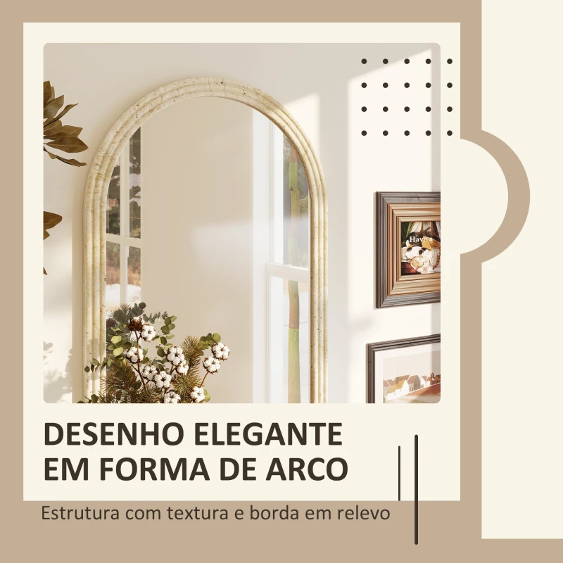 HOMCOM Espelho de Parede Arqueado Espelho de Casa de Banho 60x90 cm com Moldura de Imitação de Pedra Bege