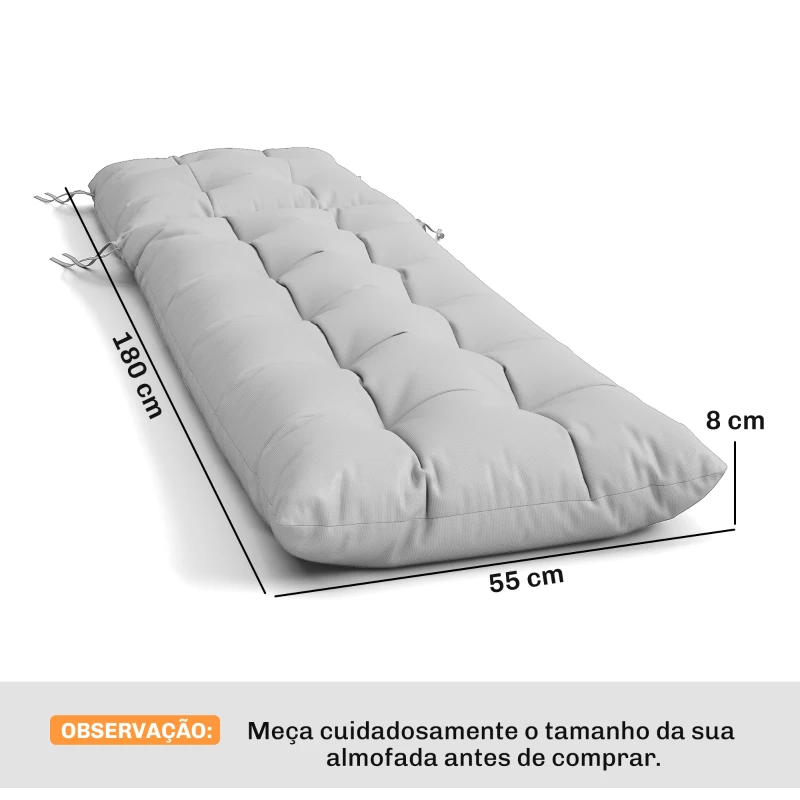 Outsunny Conjunto de 2 Almofadas para Espreguiçadeiras 180x55 cm Almofadas para Cadeiras de Jardim Espessas UPF30+ com 4 Fitas Cinza Claro
