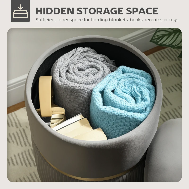 HOMCOM Velvet-Feel Storage Ottoman - Grey