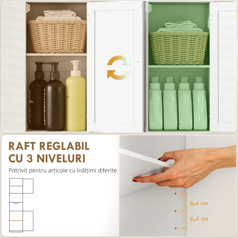 HOMCOM Mobilier Vertical de Baie Slim cu 2 Dulapuri cu Uși, LED cu Senzor, Mobilier Compact cu Raft Deschis, Sertar, Picioare Reglabile, 40x30x170 cm, Alb