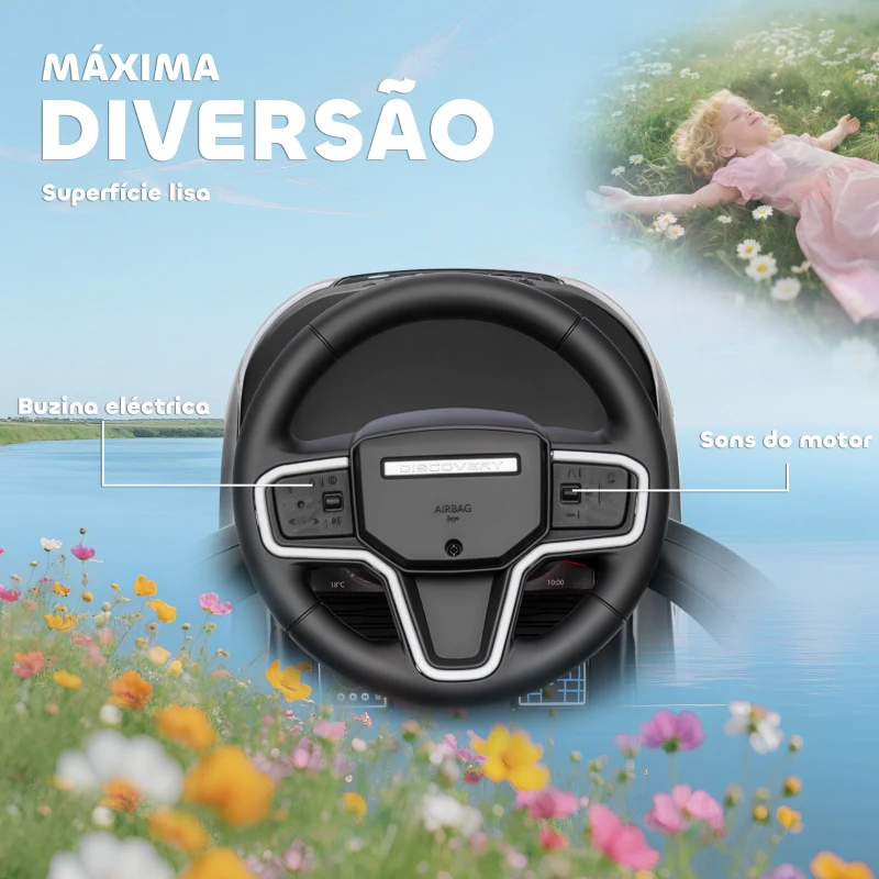 AIYAPLAY Carro Andador 2 em 1 para Crianças Land Rover Discovery com Buzina Pega de Empurrar e Barra Removíveis 84x40x94,5 cm Preto