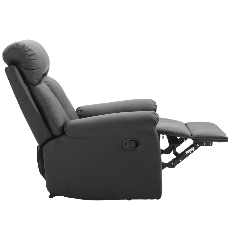 HOMCOM Fotoliu Relax Rabatabil cu Captuseala Ergonomica cuTaburet in Piele Ecologica,80 × 97 × 107cm Negru