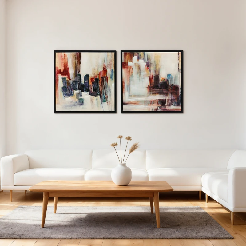 HOMCOM Quadros em Tela Abstractos 40x40 cm 2 Peças Quadros de Arte de Parede Emoldurados Decoração Moderna Multicolor
