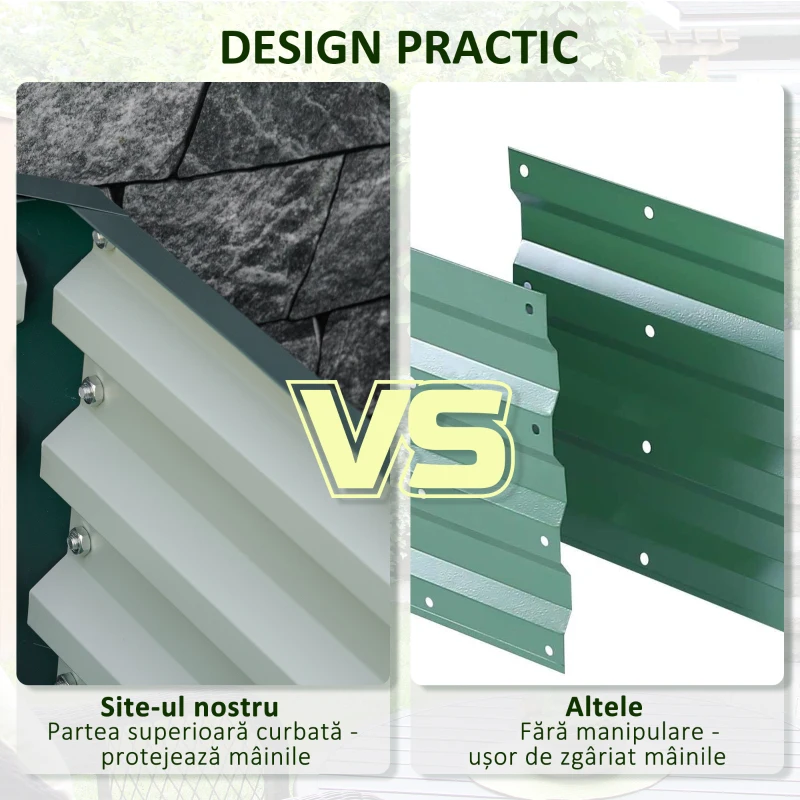 Outsunny Pat de Gradina Suprainaltat 120x120x30cm Galvanizat, Pat Suprainaltat pentru Plante cu Cadru din Otel pentru Legume, Flori, Plante si Ierburi, Verde