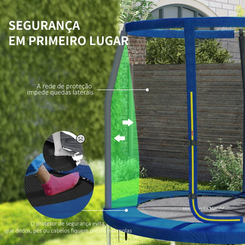 SPORTNOW Trampolim Infantil Ø183 cm, para Crianças com Rede de Segurança Barras Acolchoadas Capa de Segurança e Estrutura de Aço Azul