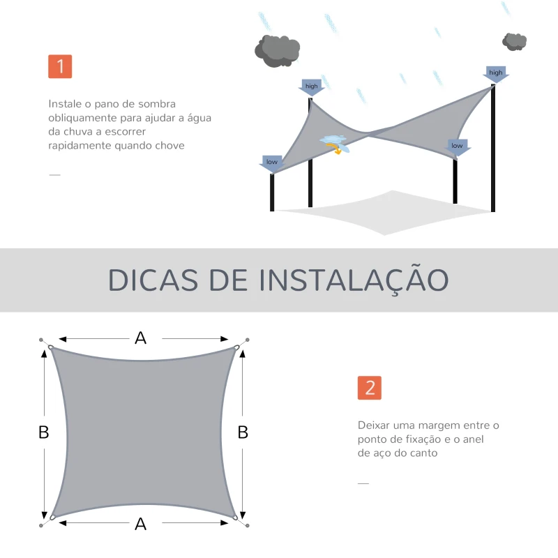 Outsunny Vela de Sombra Retangular 4x3 m Toldo Vela com Proteção UV Bolsa de Transporte Anéis de Aço Inoxidável e Cordas Cinza