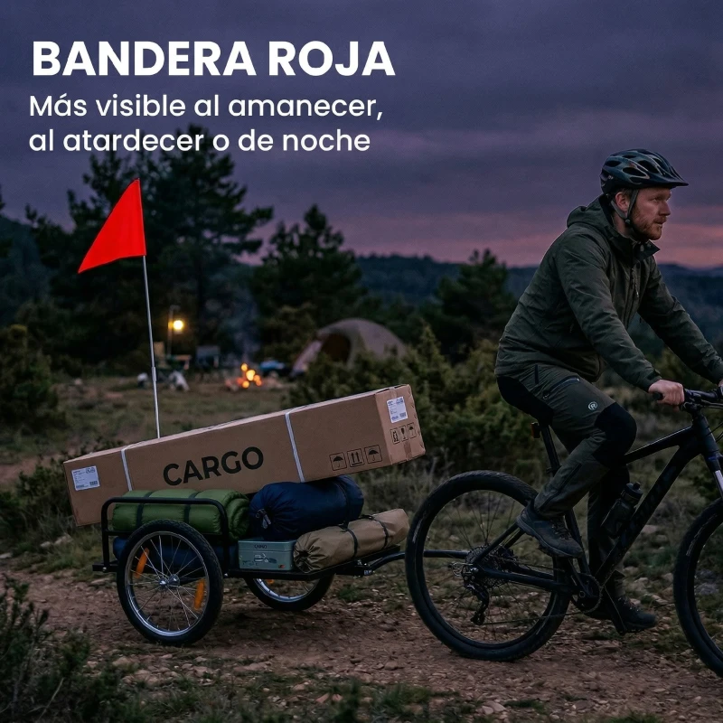 SPORTNOW Remolque de Bicicleta para Carga 40 kg Carro de Mano de Acero con Bandera Roja Ruedas de 16 Pulgadas 145x60x42 cm Negro