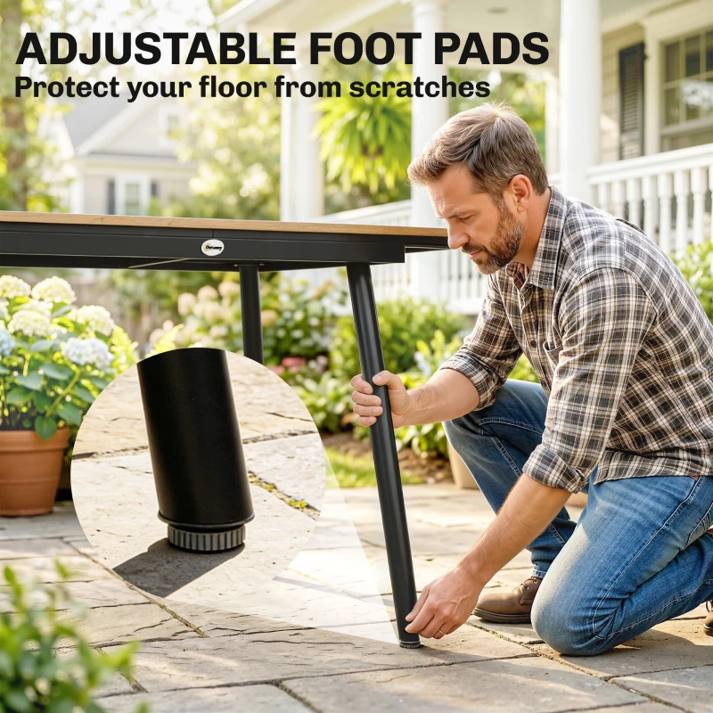 Outsunny Stół Ogrodowy 140 x 80 cm dla 6 Osób, Odporność na Warunki Atmosferyczne, Blat WPC, Regulowane Nóżki, Teak