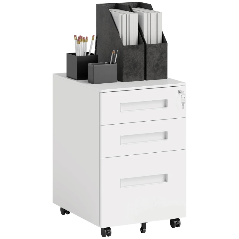 Vinsetto Three-Drawer Steel Filing Cabinet - White