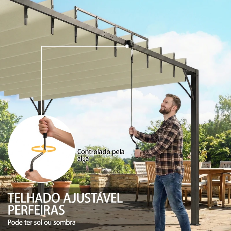 Outsunny Pérgola 390x2 para Jardim com Desenho de Lâminas Superiores Giratórias até 135° Proteção UV 50+ para Pátio Terraço Creme