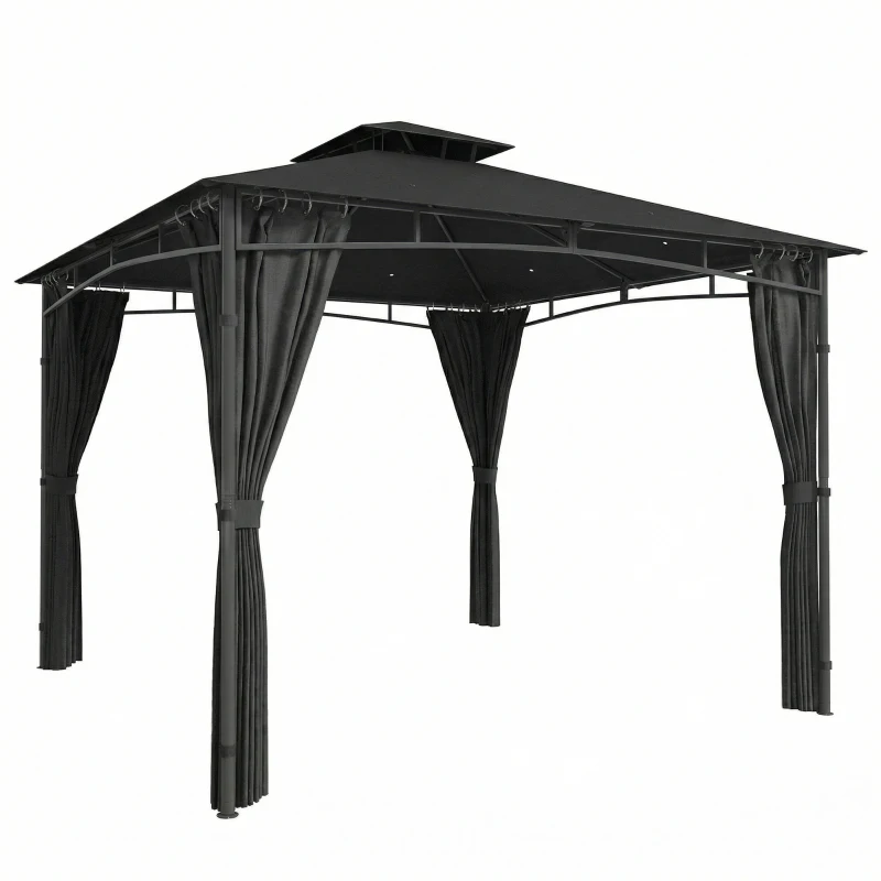 Outsunny Tonnelle de Jardin Extérieur Cadre de Toit Rétractable et Double Toit UV50+Imperméable 3x3m Gris Anthracite
