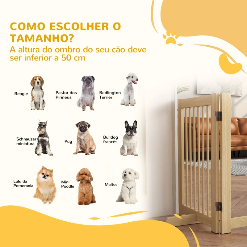 PawHut Barreira de Segurança para Cães em Madeira Dobrável para Escadas e Portas para Cães Pequenos e Médios de 4 Painéis 204x36x75 cm Madeira