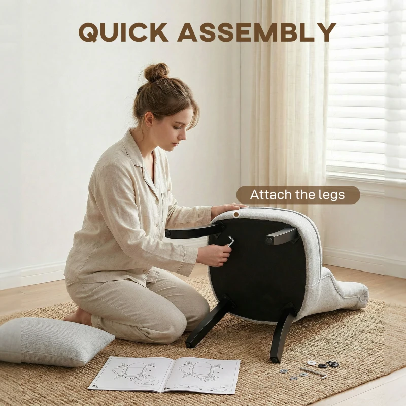 HOMCOM Fabric Single Sofa Dining Chair Tub Chair Upholstered W/ Pillow Solid Wood Leg Home Living Room Furniture Grey