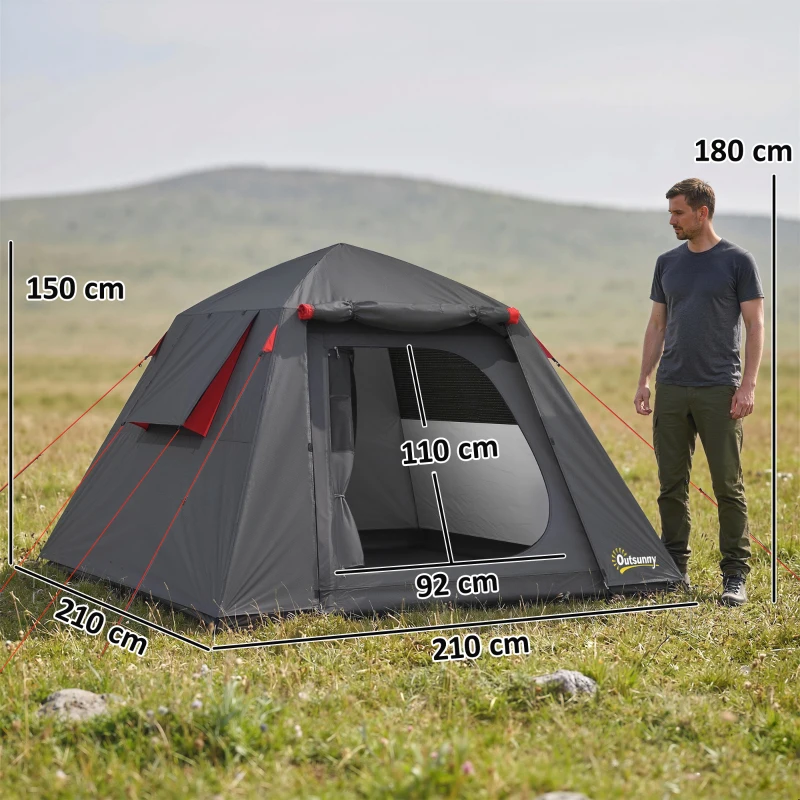 Outsunny Tente de Camping Dôme 2 Personnes 3-4 Saisons Imperméable 3000mm Montage Facile 2 Portes 210x210x150cm Gris Foncé