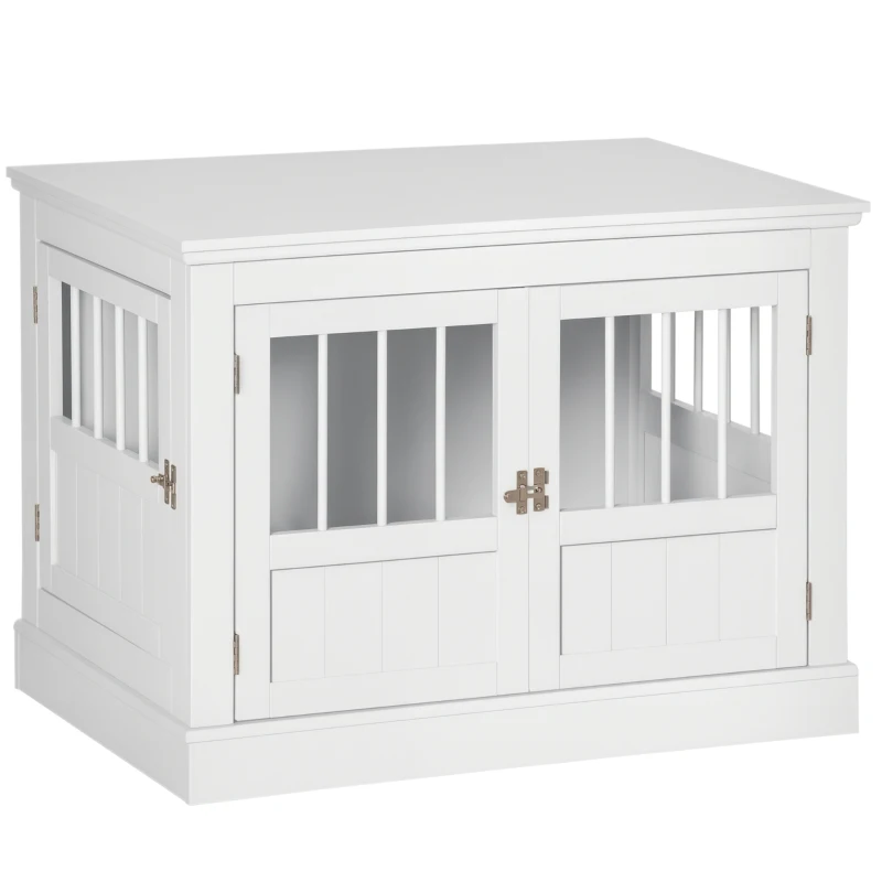 PawHut Gaiola para Cães com Mesa Auxiliar Casa para Animais de Estimação Moderna com 3 Portas e Fecho Magnético para Cães Pequenos 78x53x59,3 cm Branco