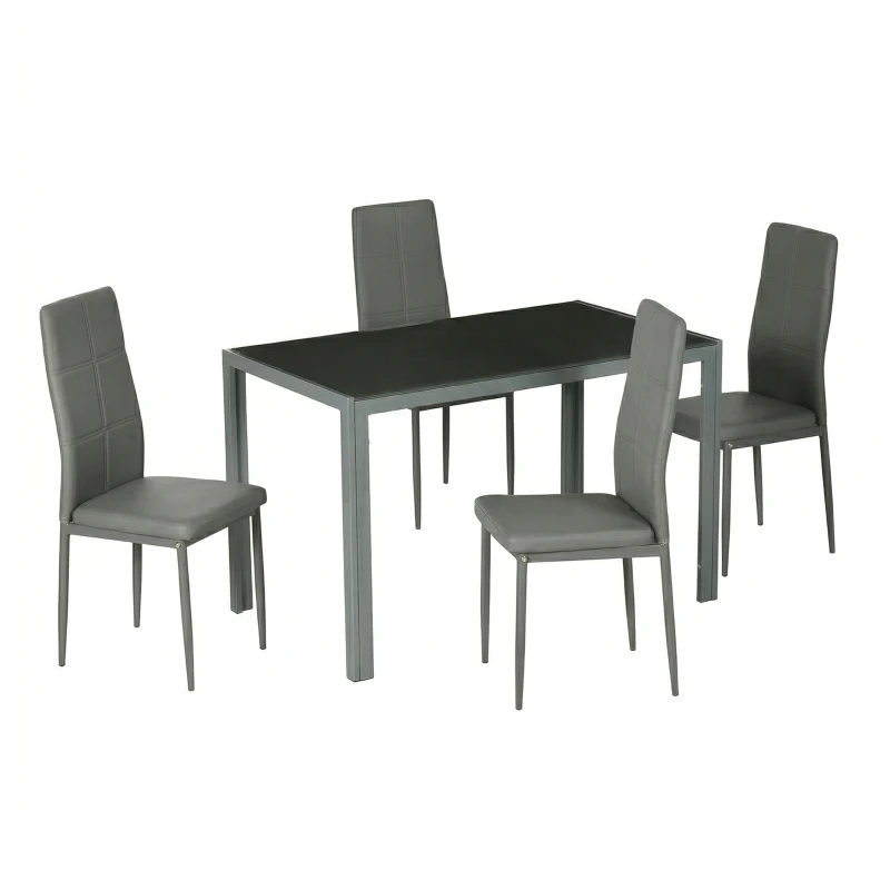 Homcom Set Pranz 5 piese: Masa si 4 Scaune Gri pentru Bucatarie