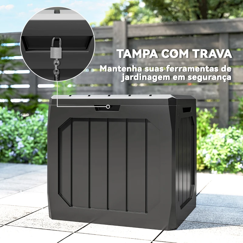 Outsunny Baú de Armazenamento Exterior em Plástico com Capacidade de 121L 2 Alças e Tampa Impermeável 56x45x53 cm Preto