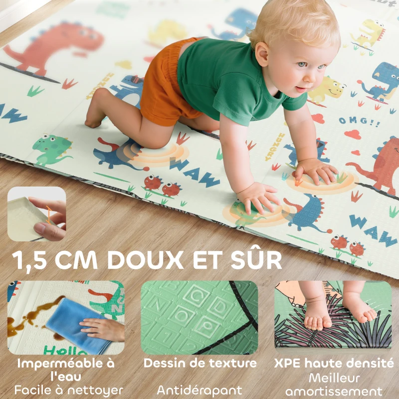 AIYAPLAY Tapis de jeu pour enfant bebe, tapis d'éveil bébé pliable épais réversible en mousse, 196 x 176 x 1,5 cm, multicolore