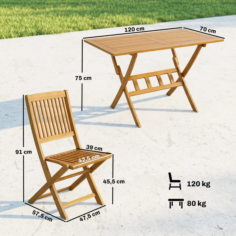 Outsunny Gartenmöbel Set FSC Holz Sitzgruppe 5-teilig Klappbar Tisch mit 4 Klappstühlen Lamellendesign