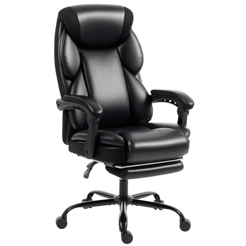HOMCOM Adjustable Office Chair Reclining Computer Desk Chair with Footrest, Armrest, Casters, Black