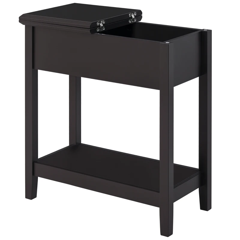 HOMCOM End Table, Narrow Side Table with Flip Top , Shelf, Dark Coffee
