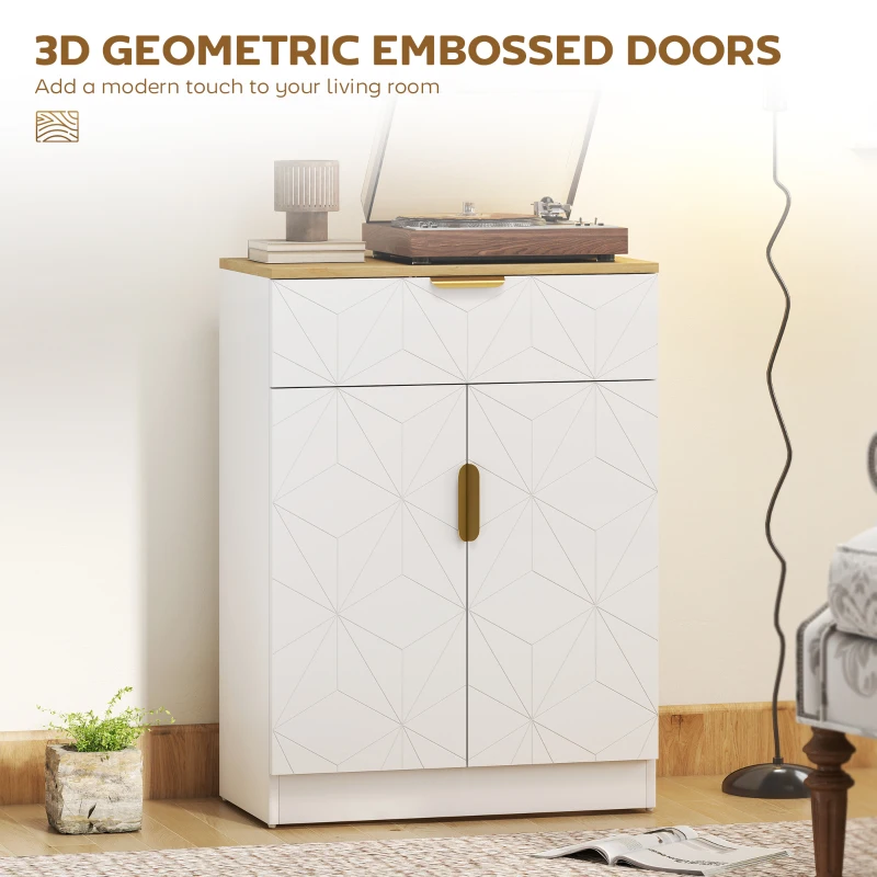 HOMCOM Sideboard Storage Cabinet, Modern Storage Cupboard with Drawer and Adjustable Shelf for Living Room, Kitchen, Dining Room, Entryway, White