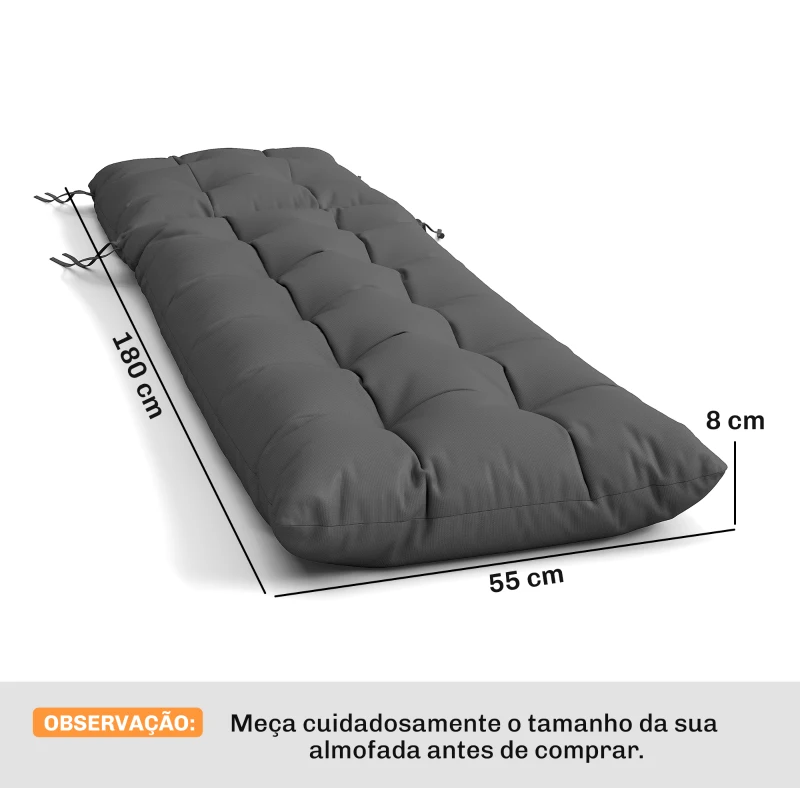 Outsunny Conjunto de 2 Almofadas para Espreguiçadeiras 180x55 cm Almofadas para Cadeiras de Jardim Espessas UPF30+ com 4 Tiras Cinza Escuro