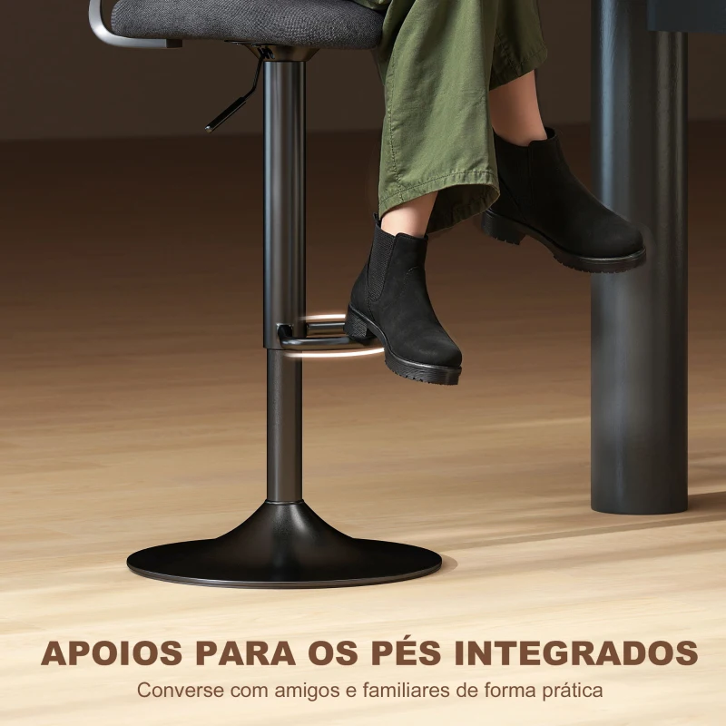 HOMCOM Conjunto de 2 Bancos Altos de Cozinha Giratórios a 360° Reguláveis em Altura de 84-105 cm 40,5x43x84-105 cm Preto